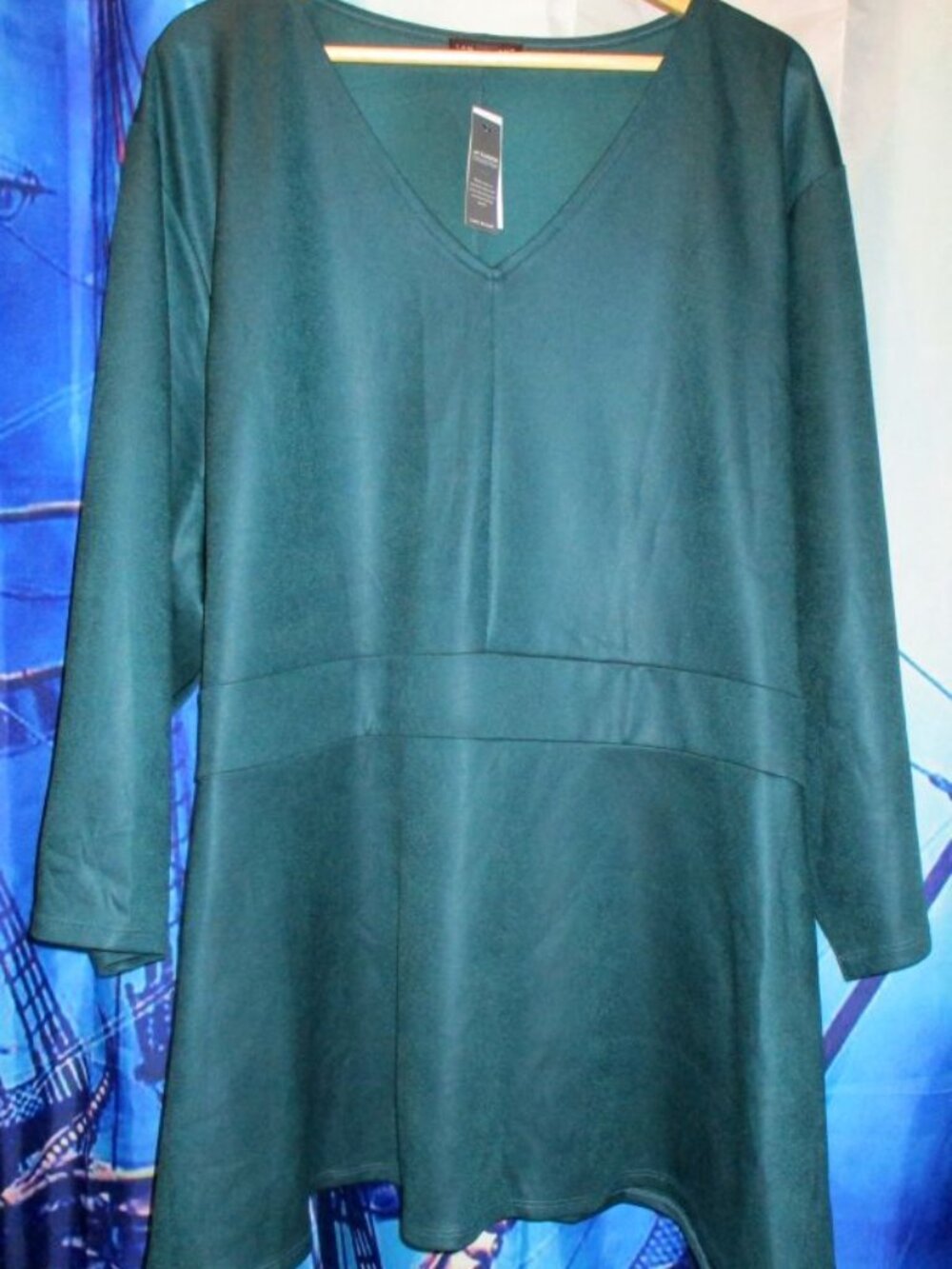 NWT LANE BRYANT Illusion Peplum Blouse Jewel Green 3/4 Sleeve Woman 38/40